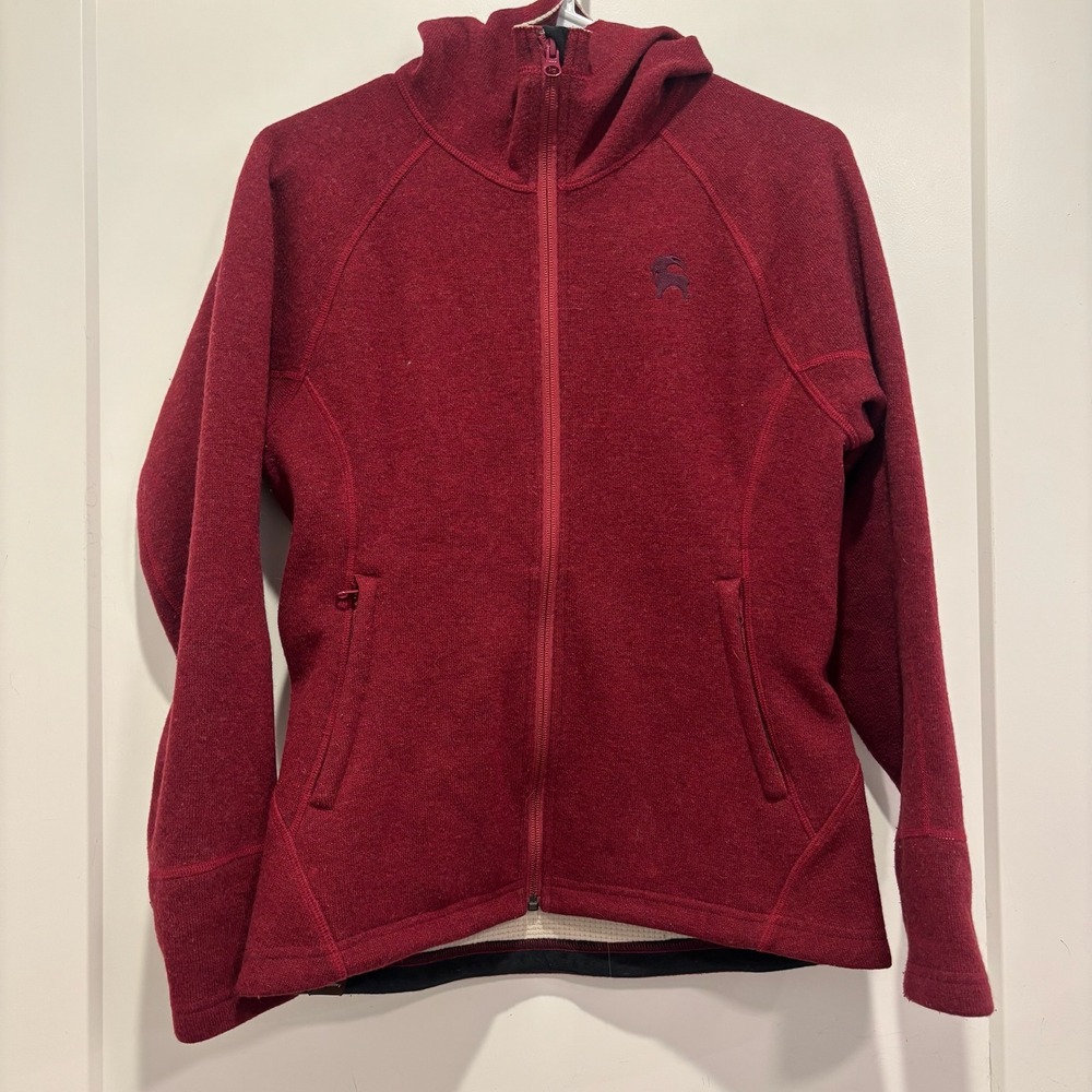 Backcountry Womens Wool Blend Full Zip Hoodie Burgundy Red Performance Jacket S